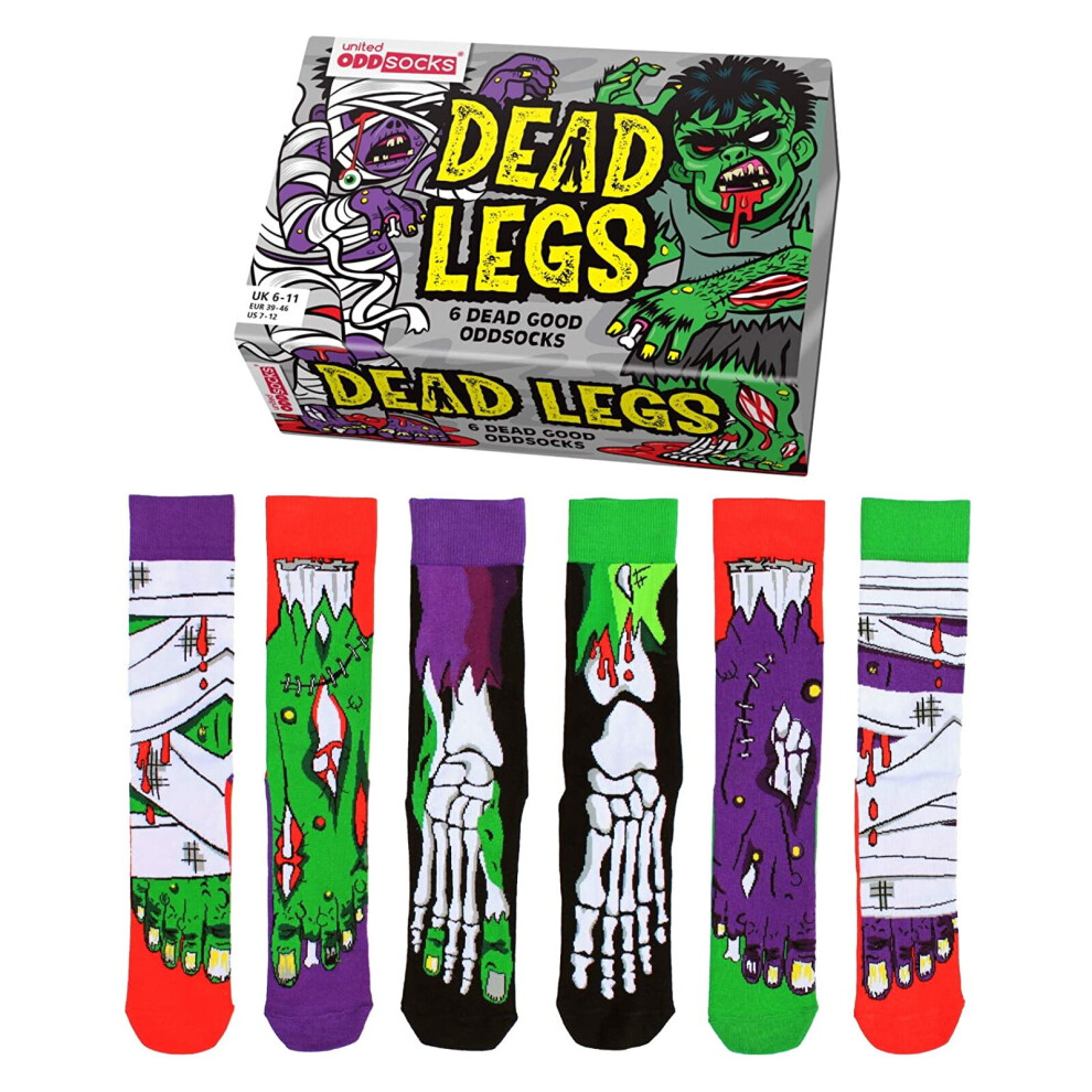 United Oddsocks Dead Legs Scary Gory Mens Box of 6 Odd Socks UK 6-11