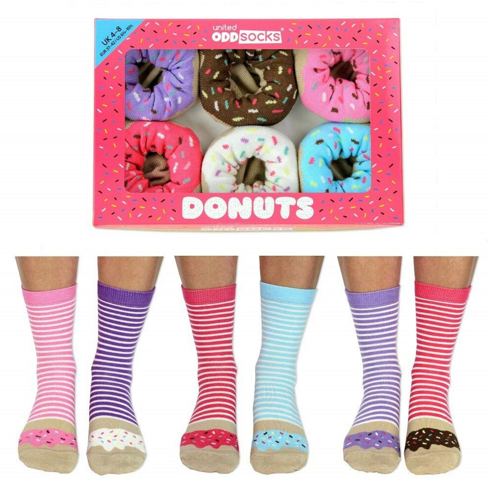 United Oddsocks Donuts 6 Bright Fun Ladies Multicoloured Socks UK 4-8