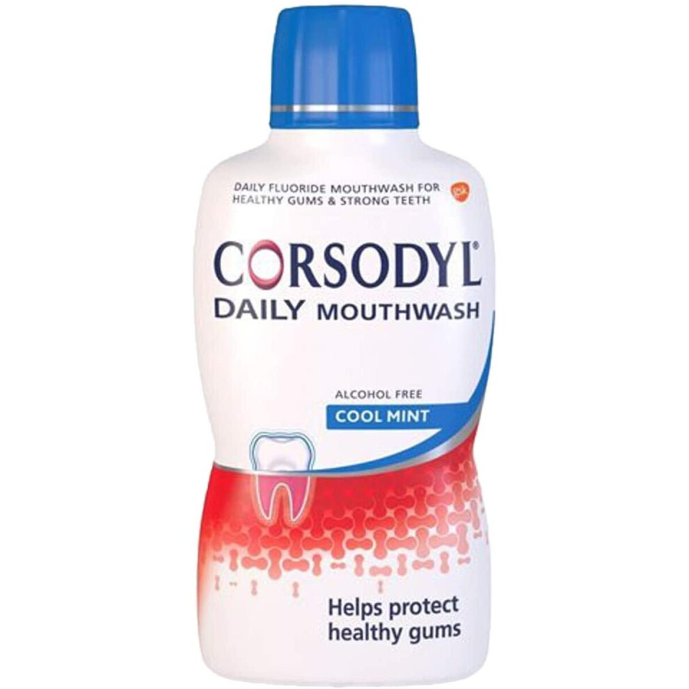 Corsodyl Daily Gum Care Mouthwash with Fluoride, 500 ml, Cool Mint