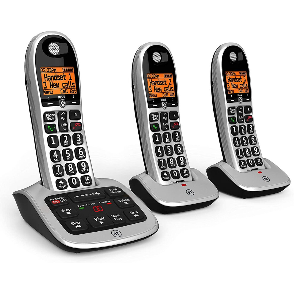 BT Big Button Advanced Call Blocker Cordless Home Phone with Answer Machine (Trio Handset Pack)