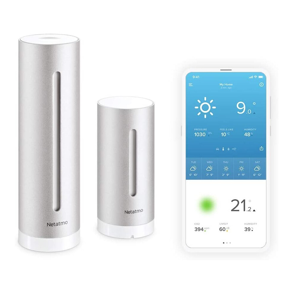 Netatmo Weather Station Indoor Outdoor with Wireless Outdoor Sensor - Compatible with Amazon Alexa & Apple HomeKit, NWS01-EU