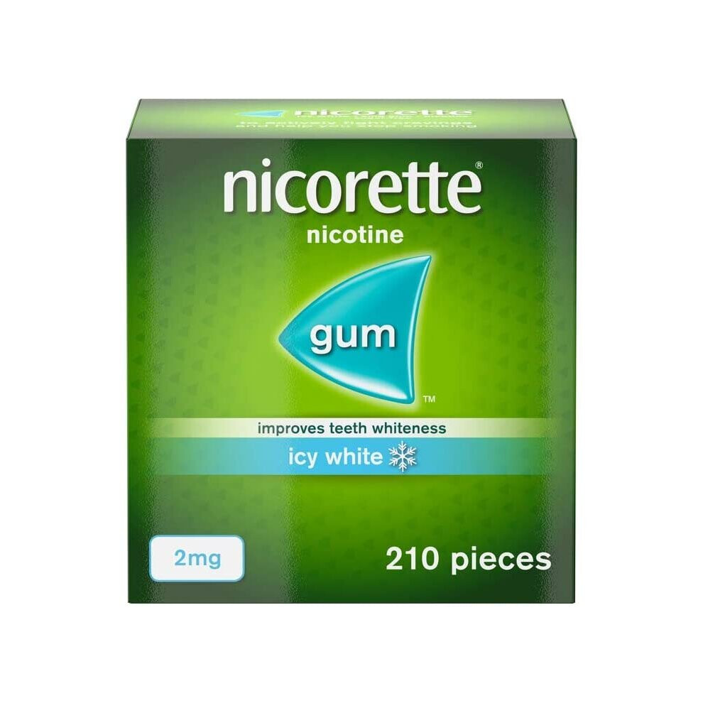 Nicorette Gum - Icy White Flavour - Fights Cravings & Removes Stains for Whiter Teeth - Nicotine Chewing Gum - 2 mg, 210 Pieces