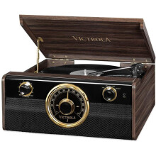 Victrola Empire Junior 4-in-1 Turntable Music Center, Mahogany