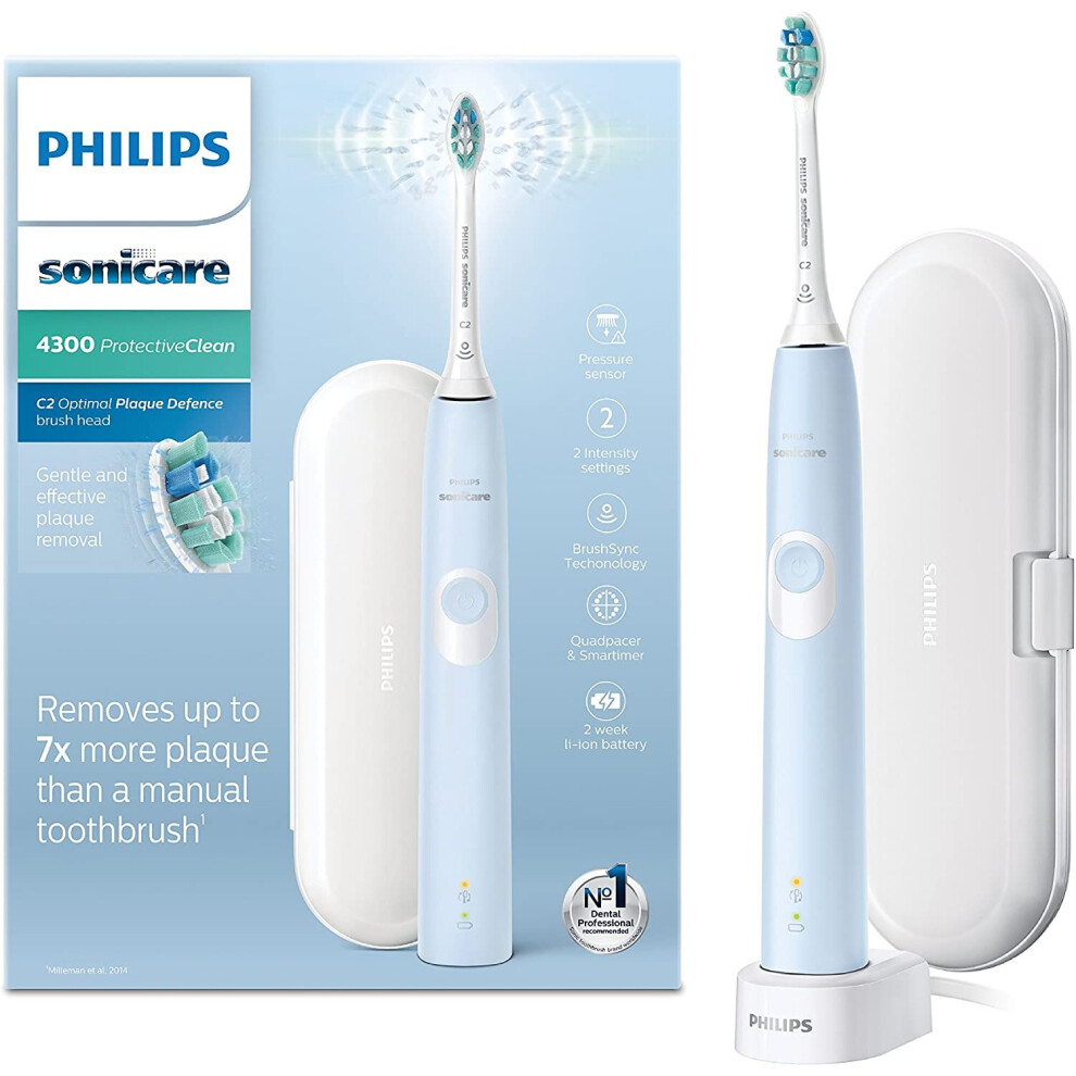 Philips Sonicare ProtectiveClean 4300 Electric Toothbrush with Travel Case - Light Blue (UK 2-pin Bathroom Plug) - HX6803/03-image-OPC-P6977BH-NEW