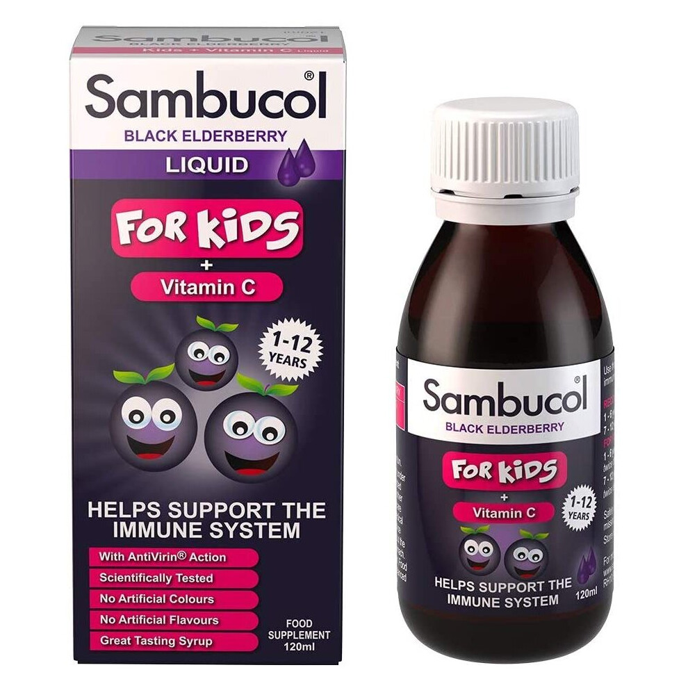 Sambucol Natural Black Elderberry for Kids | Vitamin C | Immune Support Supplement | 120ml