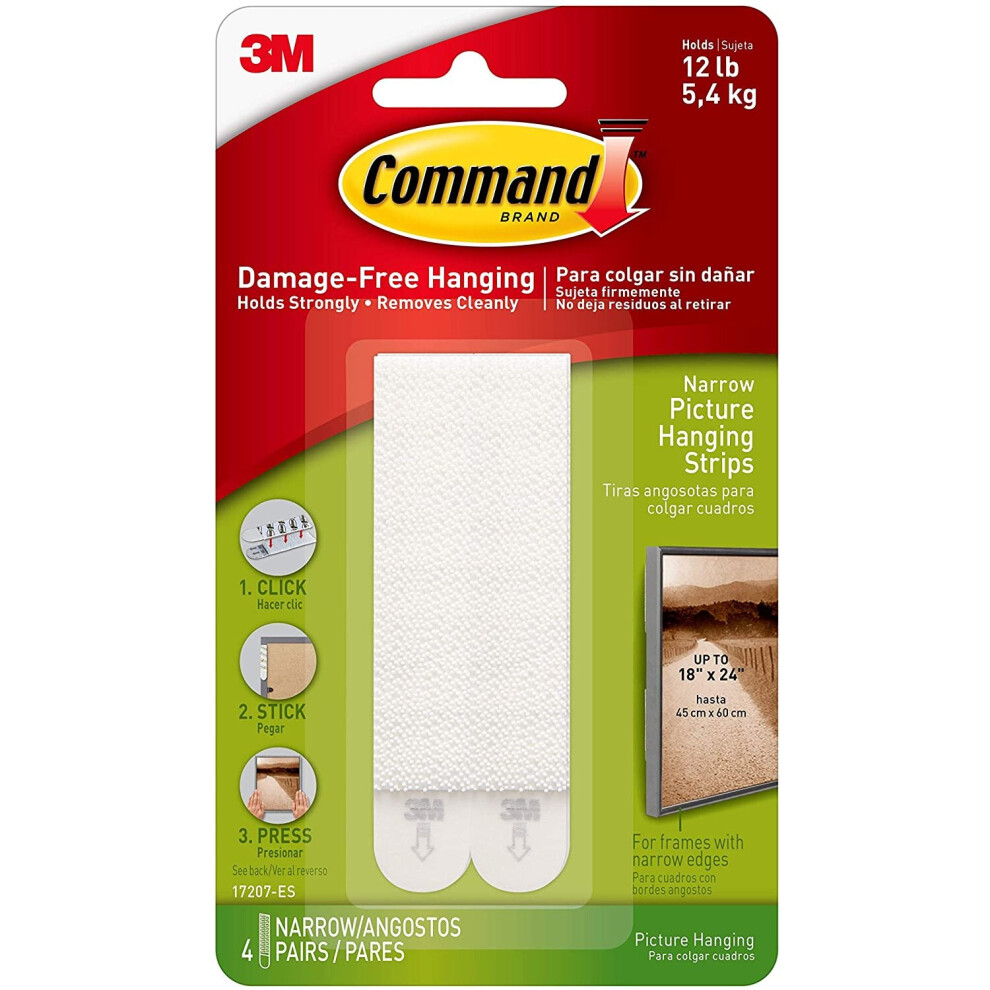 Command 17207 Narrow Picture Hanging Strips, 4 pairs - White