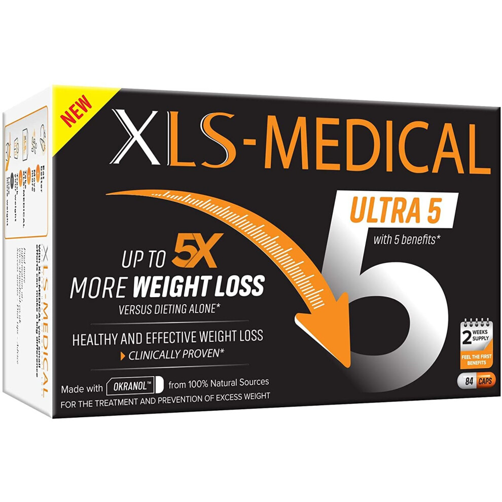 XLS-Medical Ultra 5 Weight Loss Capsules - Reduces Calories Absorbed from Dietary Fats, 84 Capsules, 2 Week Supply 