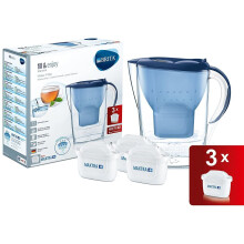 BRITA Marella Fridge water filter jug for reduction of chlorine, limescale and impuities, Blue, Includes 3 x MAXTRA+ filter cartridges, 2.4L