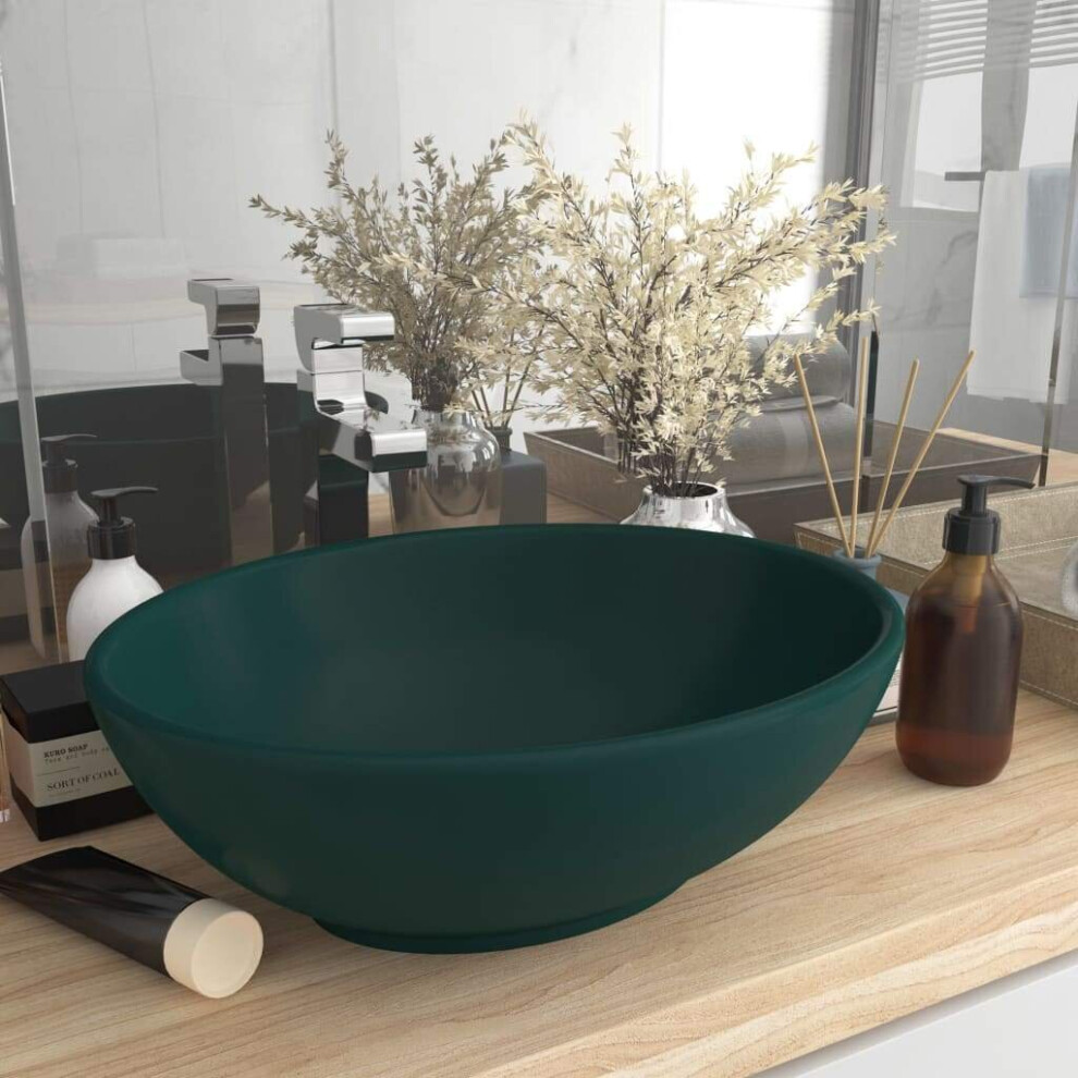 vidaXL  Luxury Basin Oval-shaped Matt Dark Green 40x33 cm Ceramic