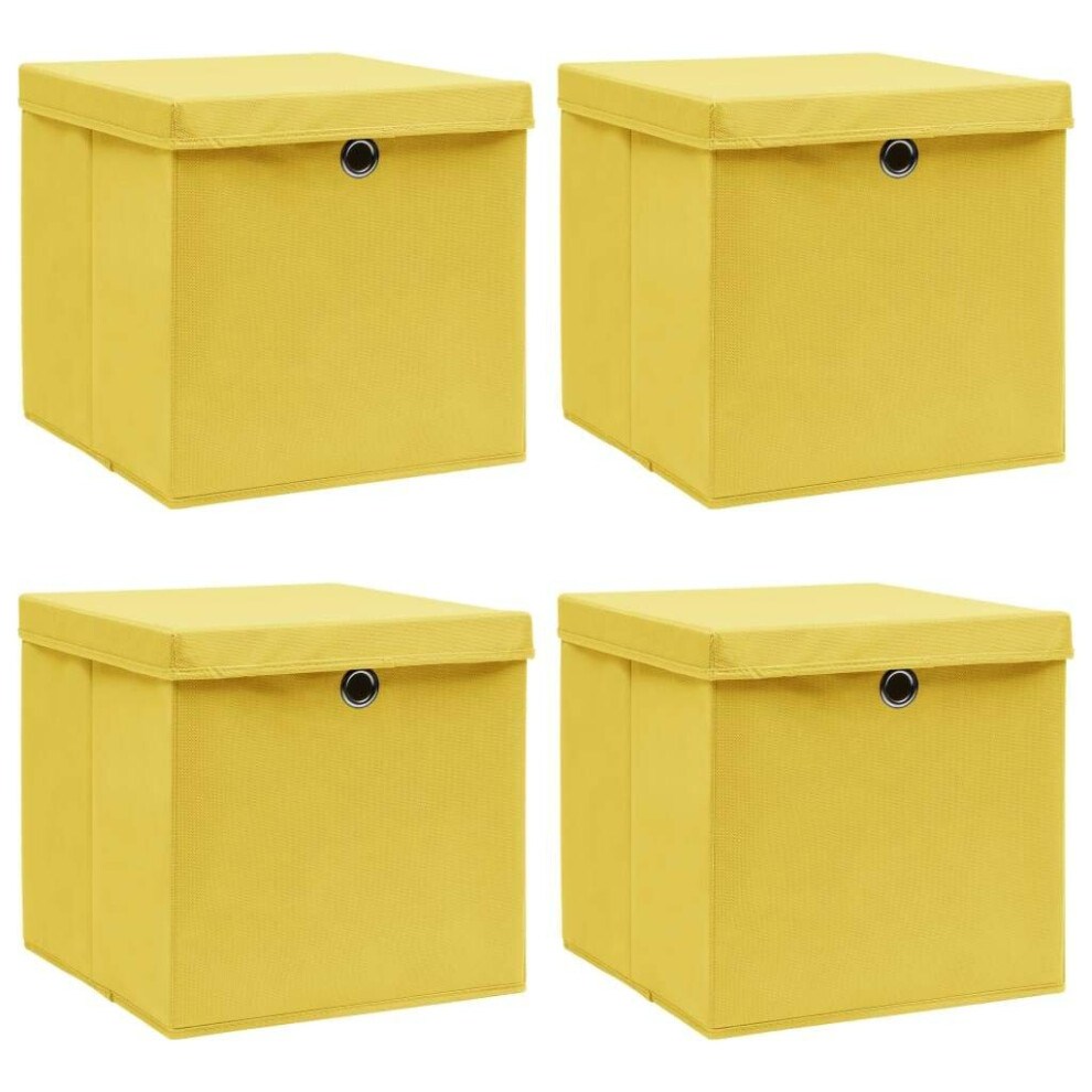 vidaXL 4x Storage Boxes with Lids Yellow Fabric Garden Chests Cases Organisers