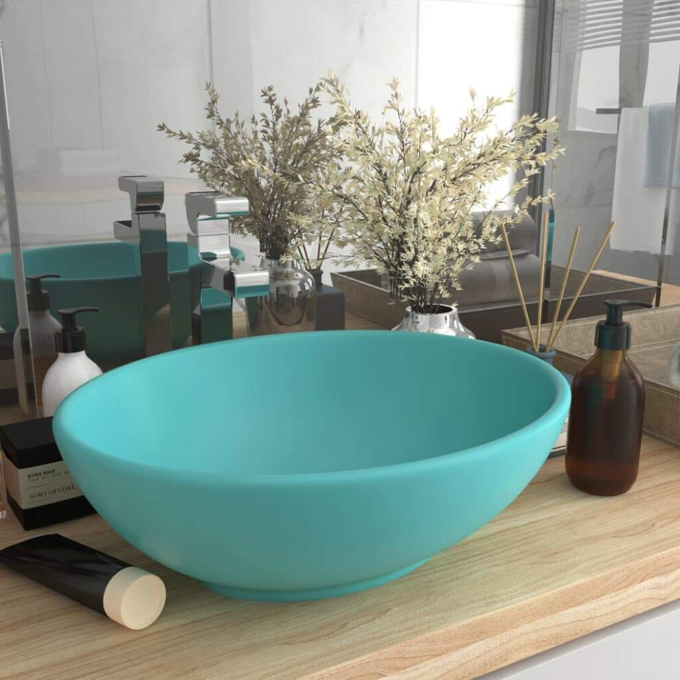 vidaXL Luxury Basin Oval-shaped Matt Light Green Ceramic Bathroom Vanity Sink