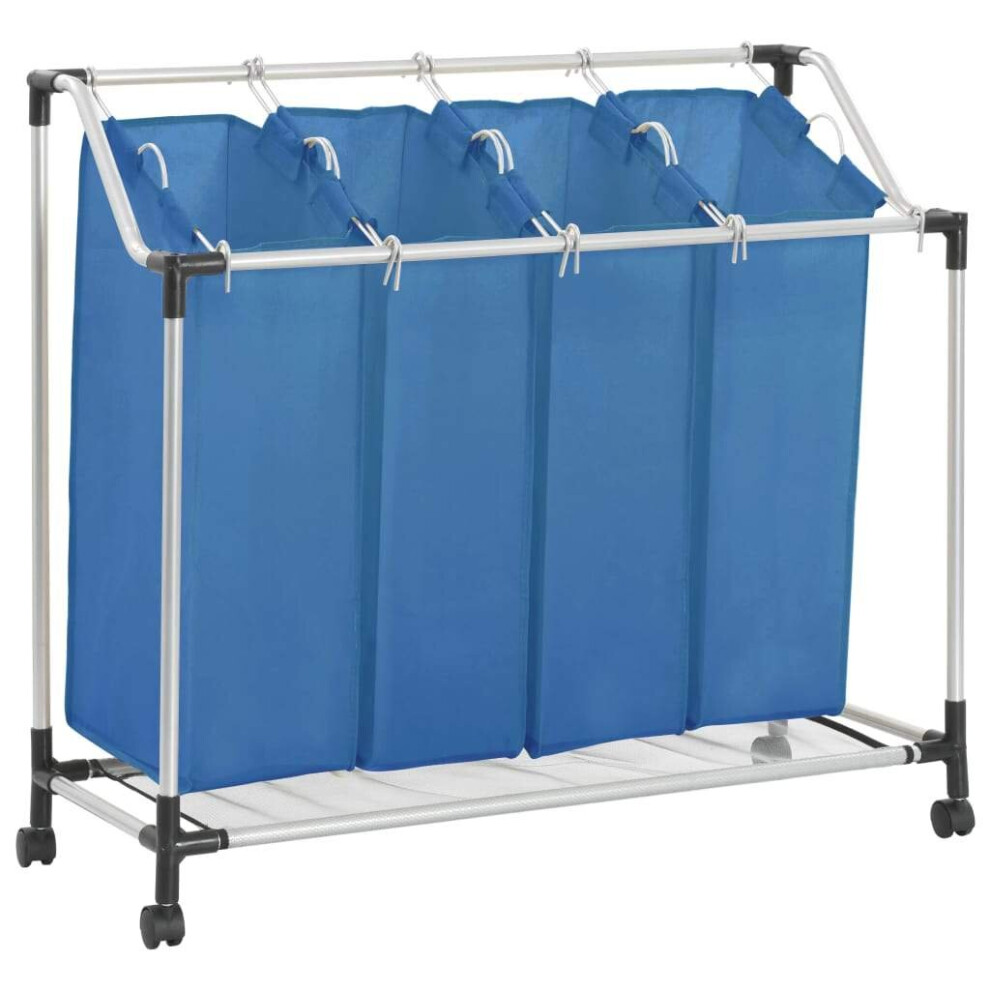 vidaXL Laundry Sorter with 4 Bags Blue Steel Washing Clothes Hamper Basket