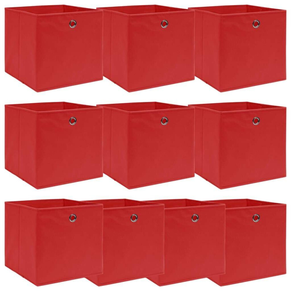 vidaXL 10x Storage Boxes Red Fabric Foldable Garden Chests Cases Organisers