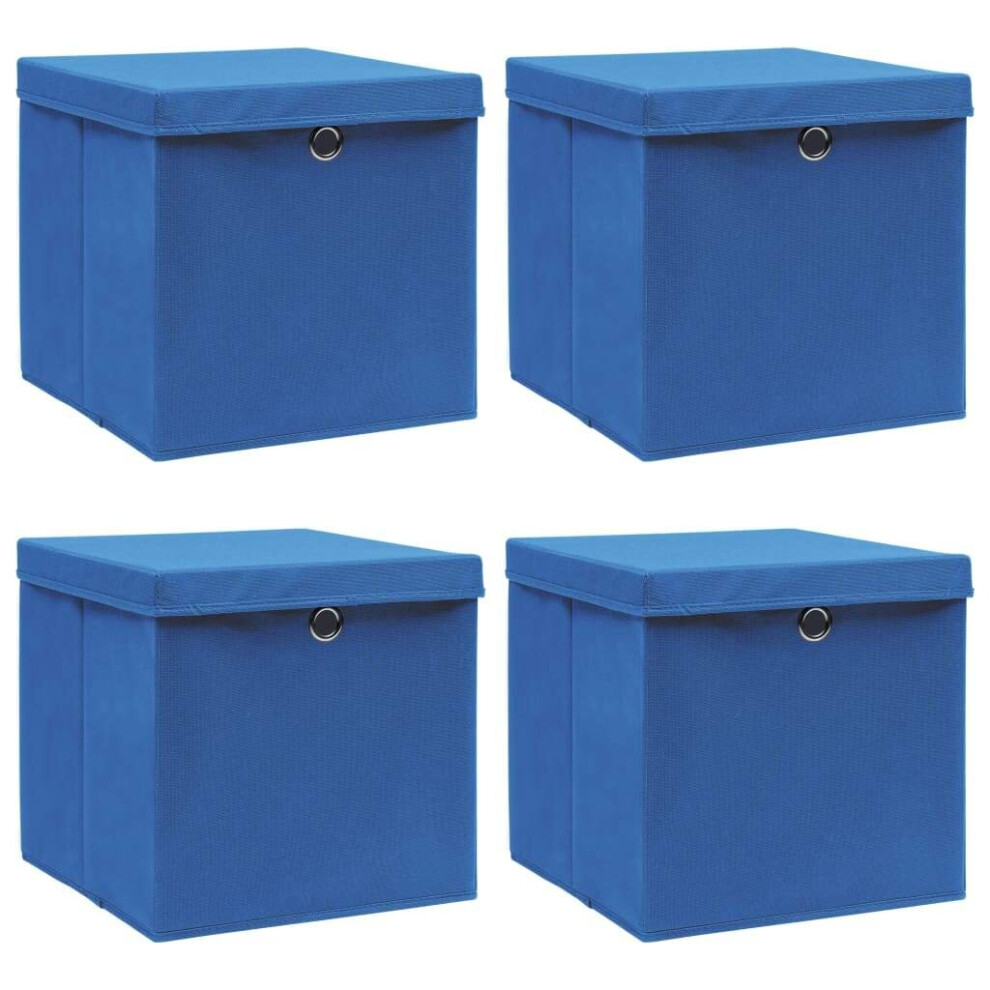 Vidaxl 4X Storage Boxes With Lid Blue Fabric Foldable Chests Cases Organisers