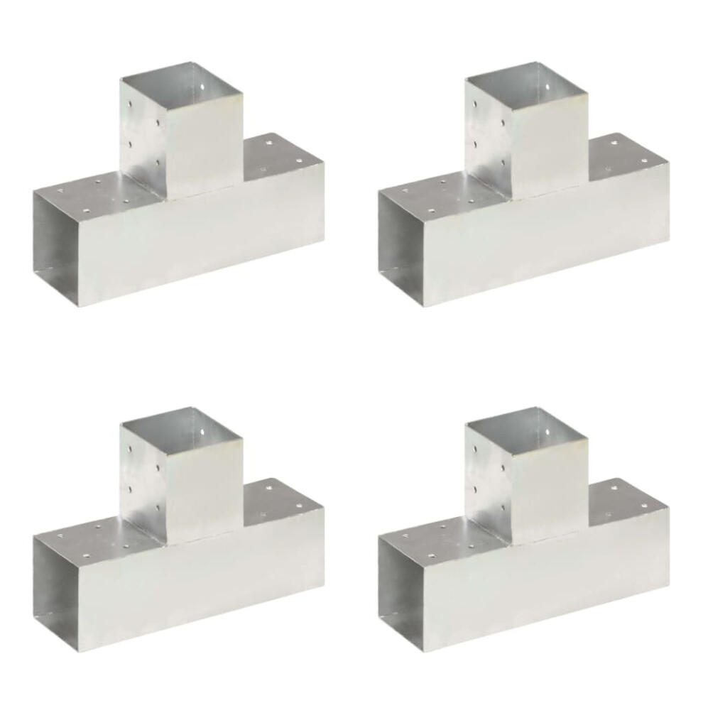 vidaXL Post Connectors 4 Pcs T Shape Galvanised Metal 91x91 Mm