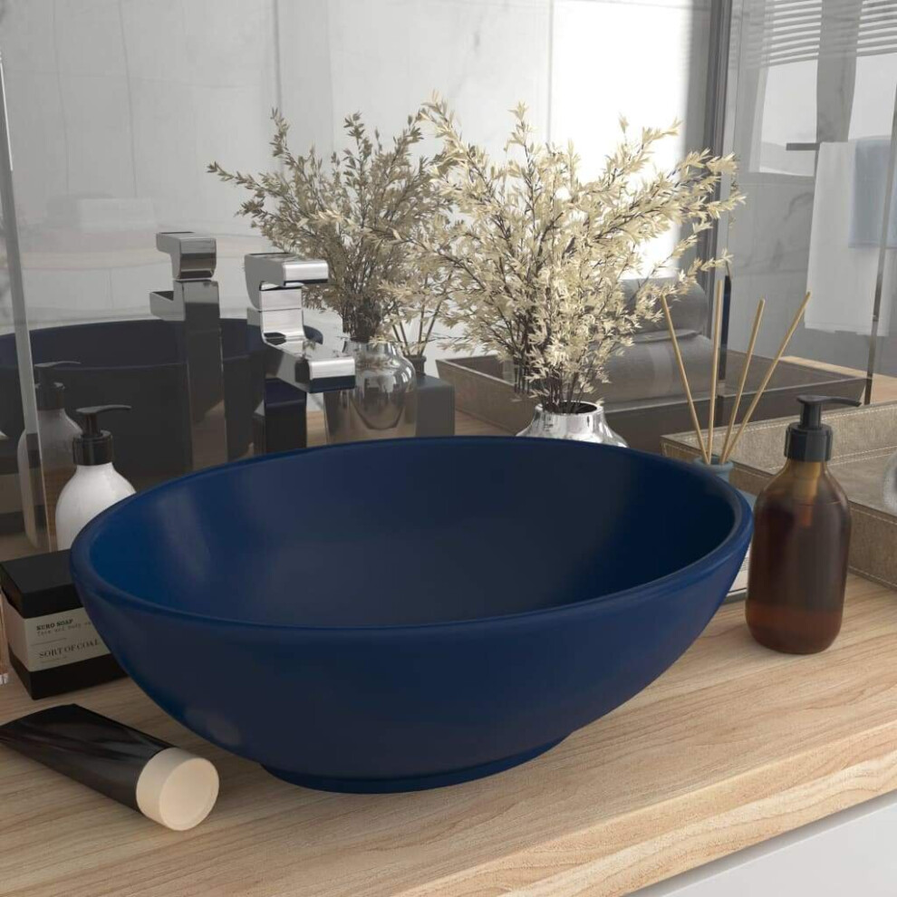 vidaXL  Luxury Basin Oval-shaped Matt Dark Blue 40x33 cm Ceramic