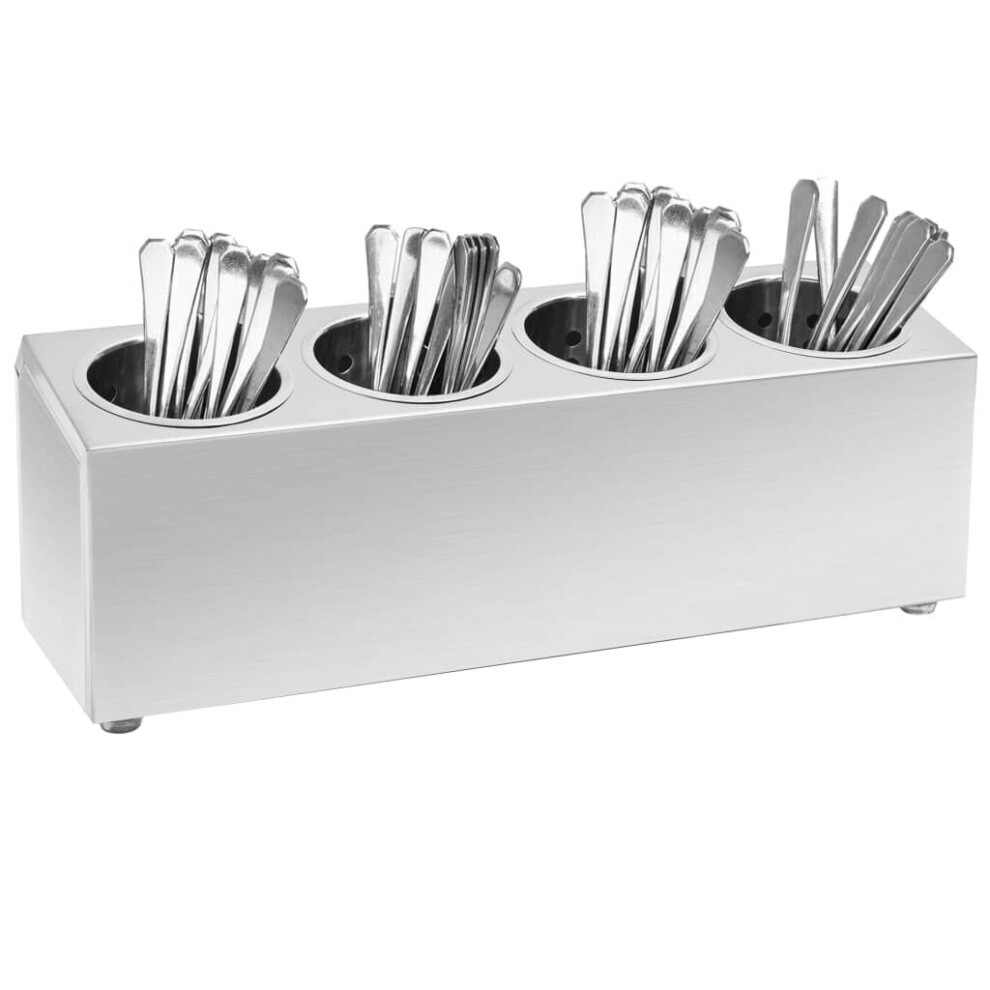 vidaXL Cutlery Holder 4 Grids Rectangular Stainless Steel Knife Utensil Block