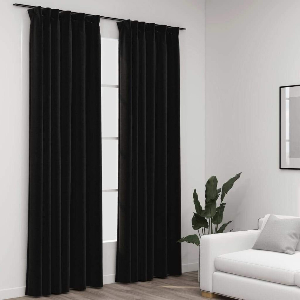 Vidaxl 2X Linen-Look Blackout Curtains With Hooks Anthracite 140X225cm Drape