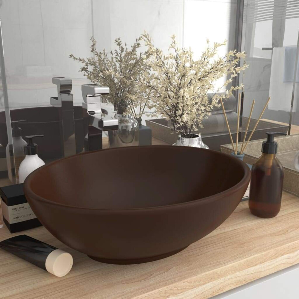 vidaXL  Luxury Basin Oval-shaped Matt Dark Brown 40x33 cm Ceramic