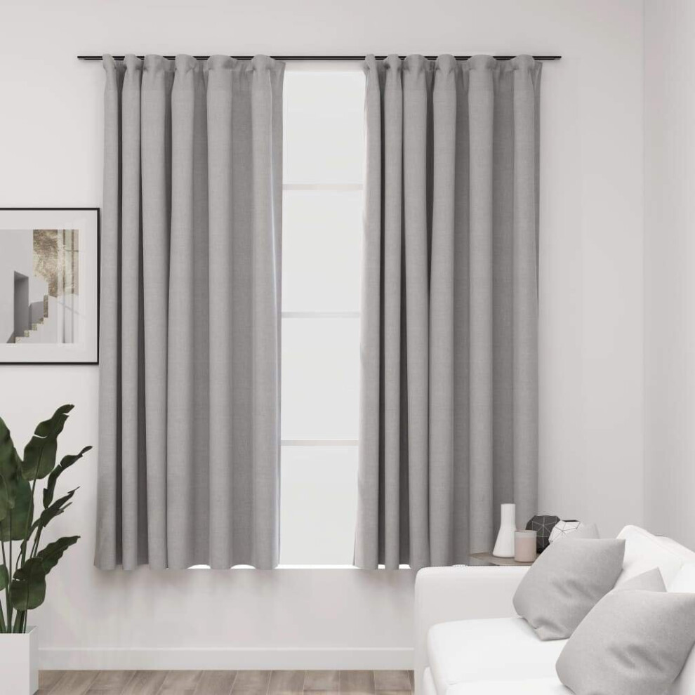 Vidaxl 2X Linen-Look Blackout Curtains With Hooks Grey 140X175cm Drape Blind