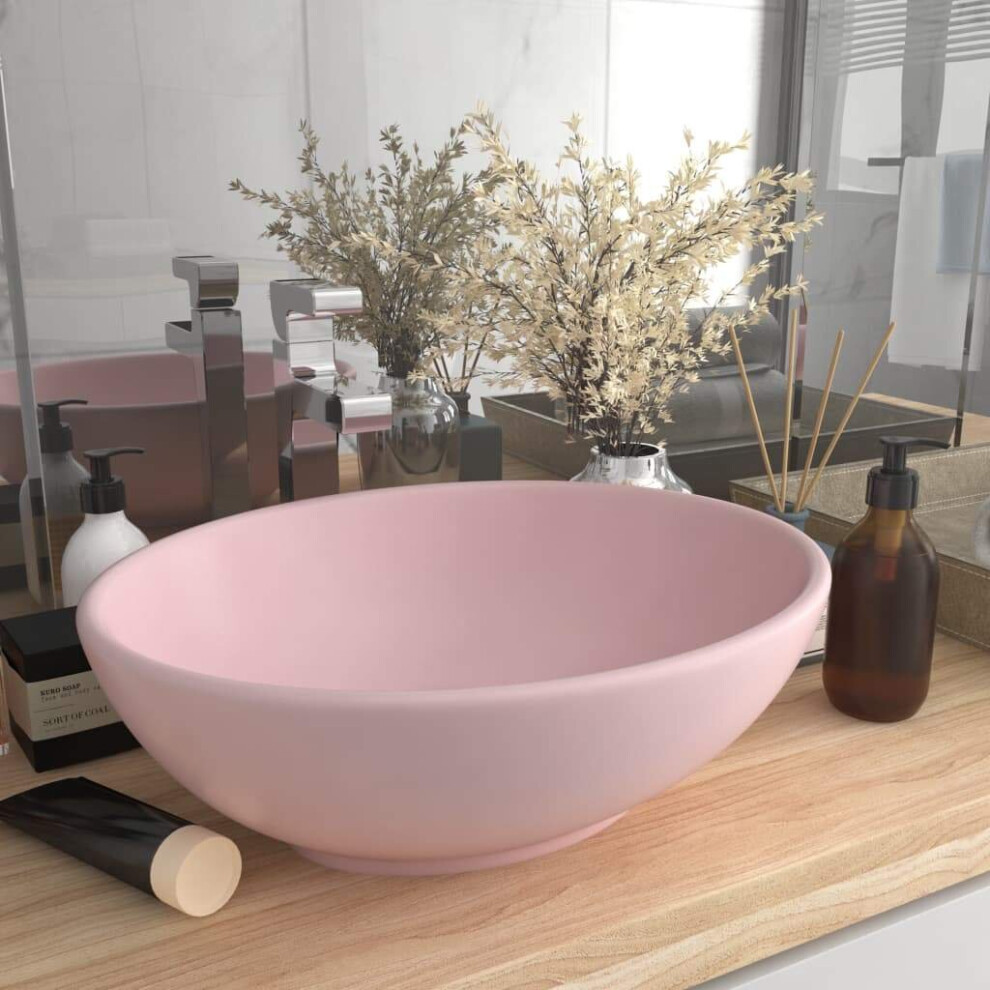 vidaXL  Luxury Basin Oval-shaped Matt Pink 40x33 cm Ceramic