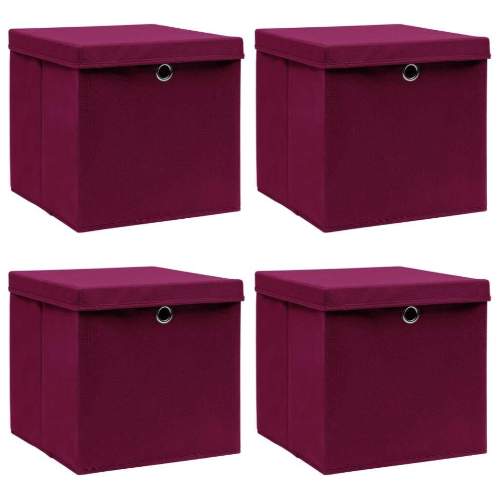 Vidaxl Dark/Red 4X Storage Boxes With Lids Fabric Foldable Chests Organisers