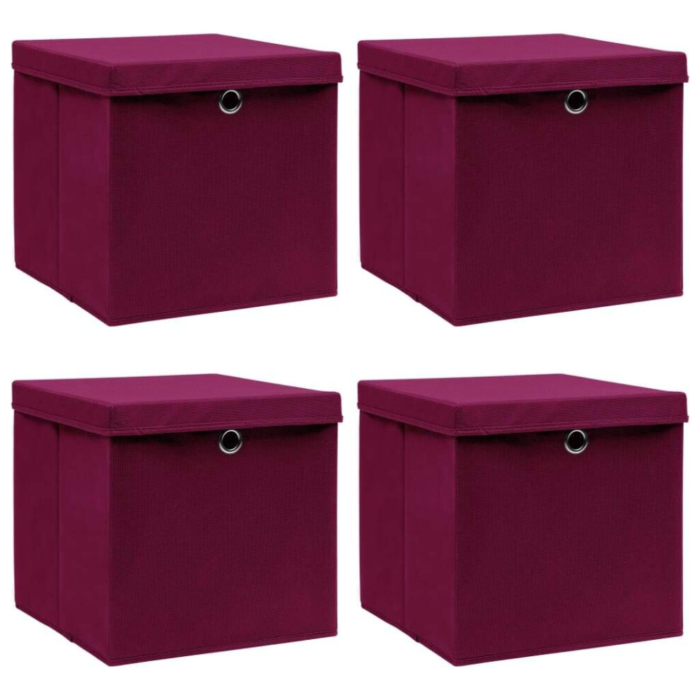 vidaXL 4x Storage Boxes with Lids Dark Red Fabric Foldable Chests Organisers