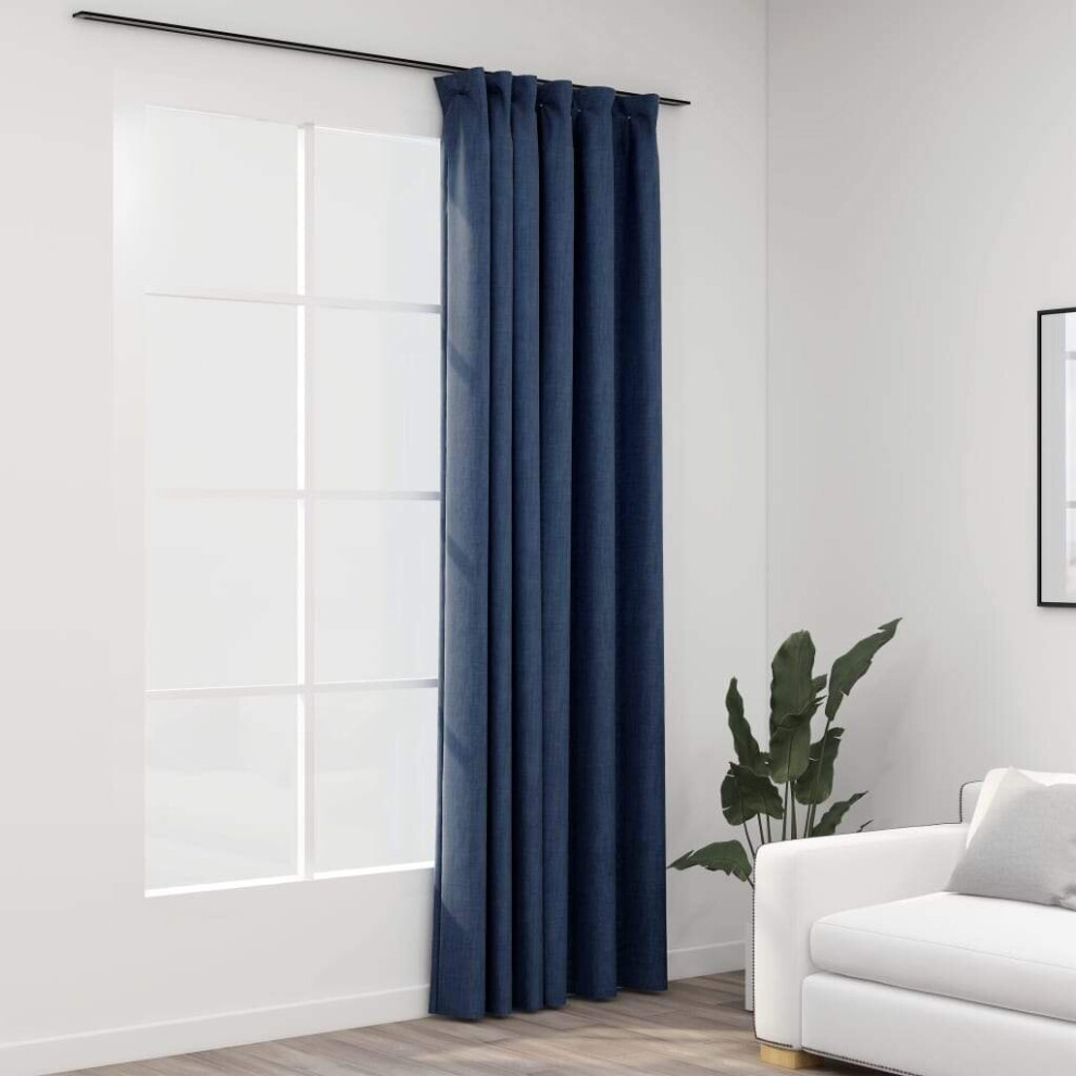 vidaXL Linen-Look Blackout Curtains with Hooks Blue Window Covering Drape