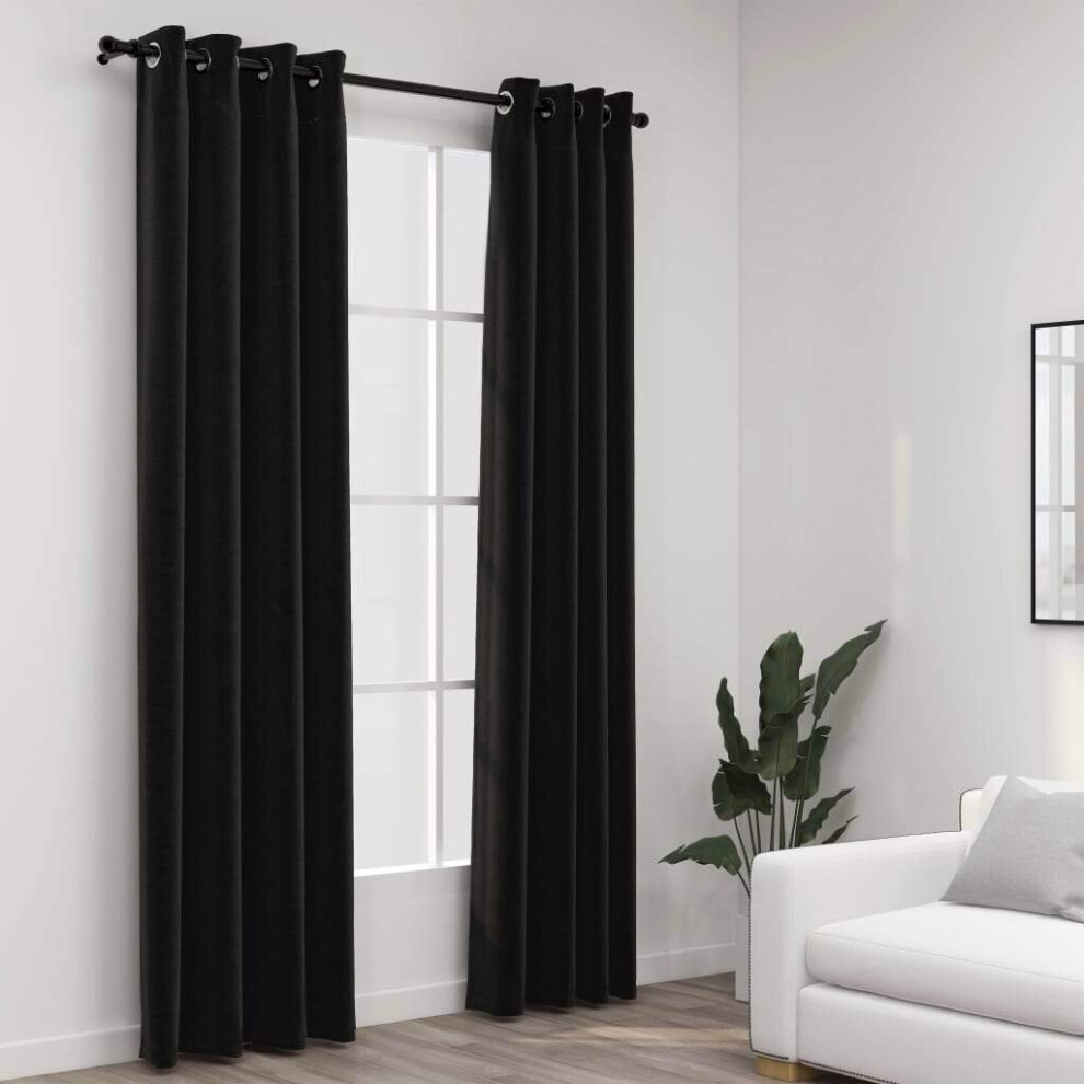 Vidaxl 2X Linen-Look Blackout Curtains Anthracite 140X245cm Window Drape Blind
