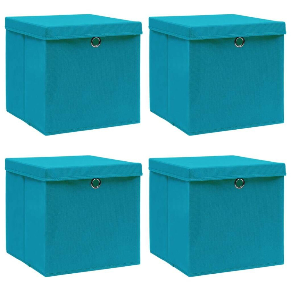 vidaXL 4x Storage Boxes with Lids Baby Blue Fabric Garden Chests Organisers