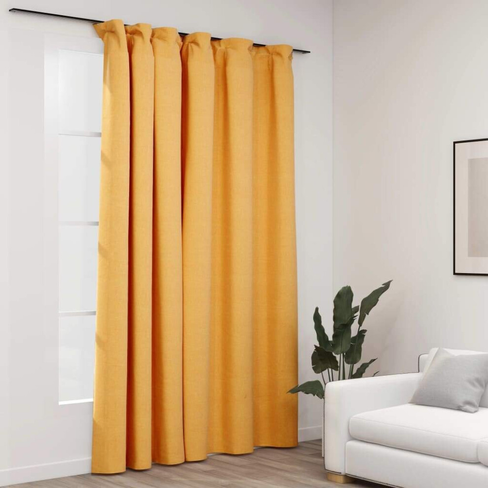 Vidaxl Linen-Look Blackout Curtain With Hooks Yellow 290X245cm Drape Blind