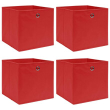 vidaXL 4x Red Foldable Fabric Storage Boxes - Non-Woven Polyester Organisers 32x32x32 cm