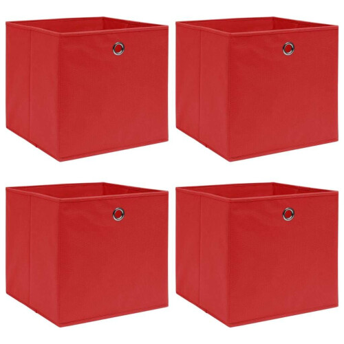 VidaXL vidaXL 4x Red Foldable Fabric Storage Boxes - Non-Woven Polyester Organisers 32x32x32 cm