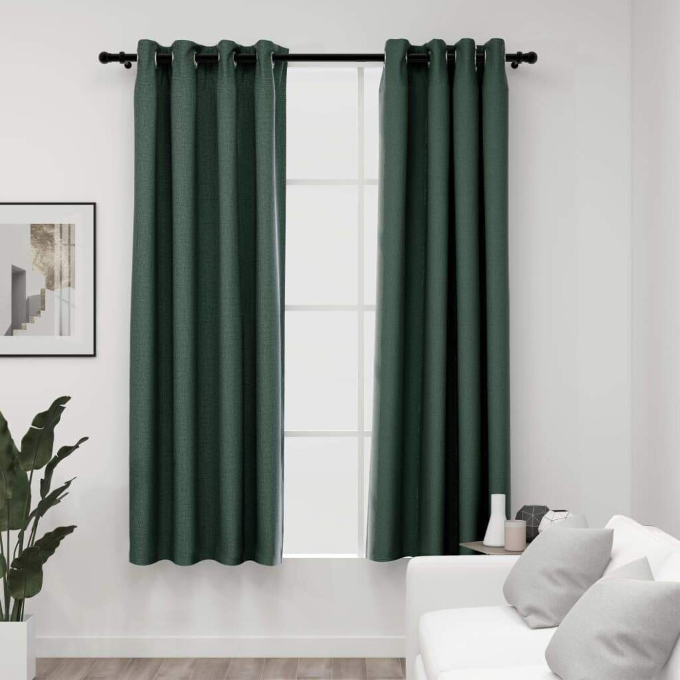 vidaXL  Linen-Look Blackout Curtains with Grommets 2pcs Green 140x175cm