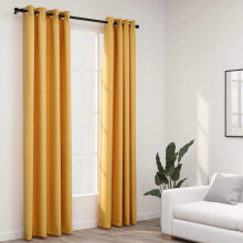 vidaXL 2x Linen-Look Blackout Curtains with Grommets Yellow Window Treatment