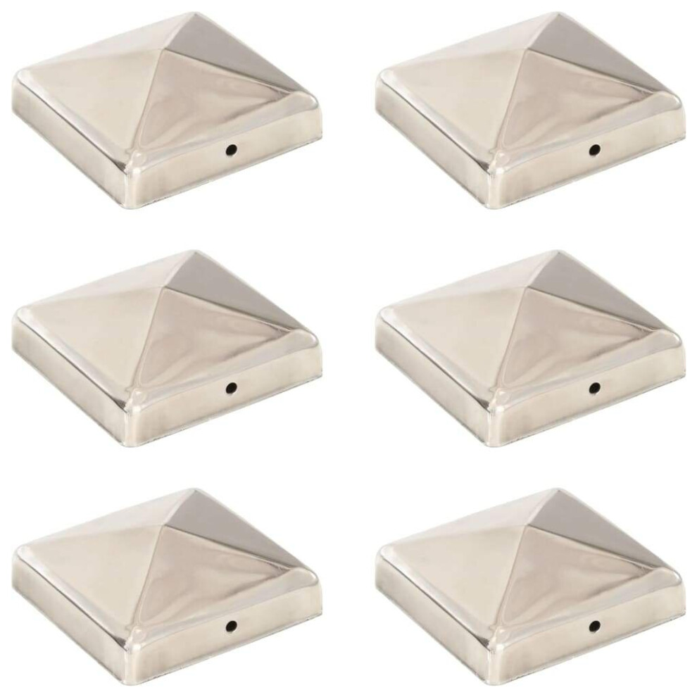 vidaXL  Pyramid Fence Post Caps 6 pcs Stainless Steel 91x91 mm