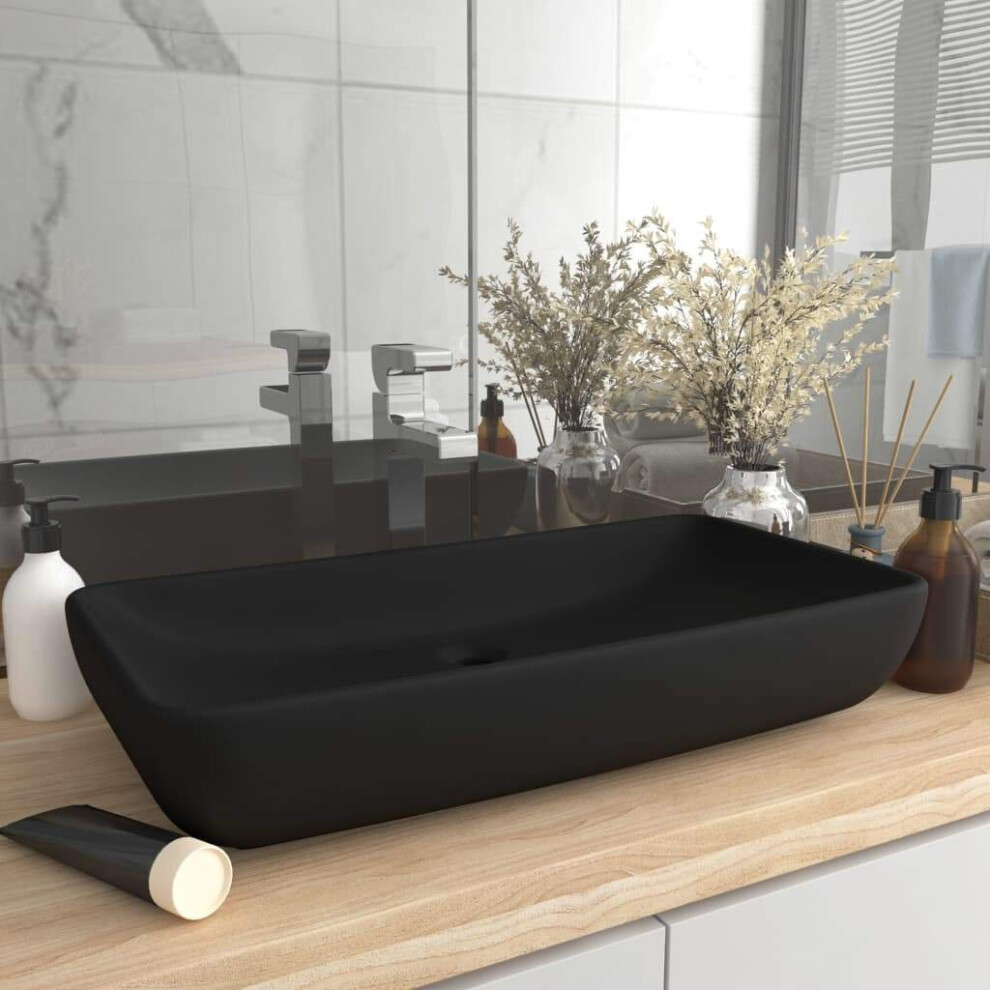 vidaXL Luxury Basin Rectangular Matt Black Ceramic Counter Top Vanity Sink