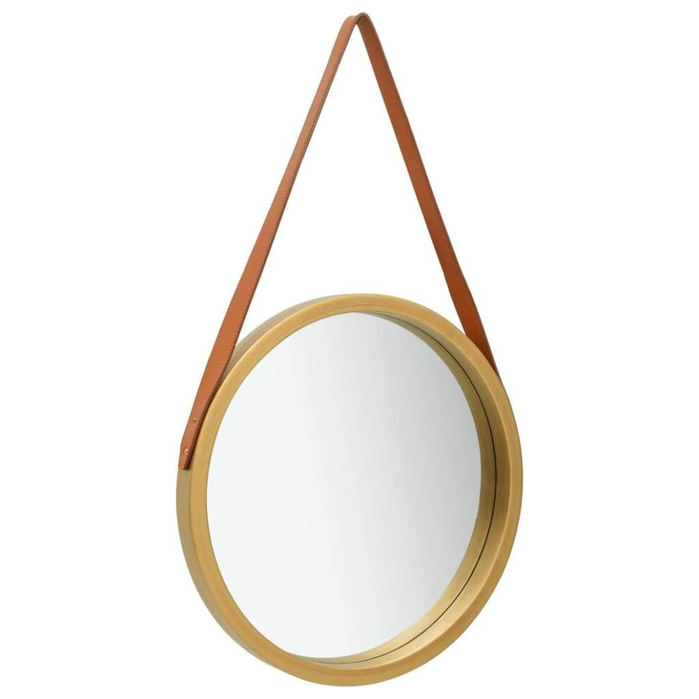 vidaXL Wall Mirror with Strap 40 cm Gold Hanging Mirror Retro Mirror Bathroom