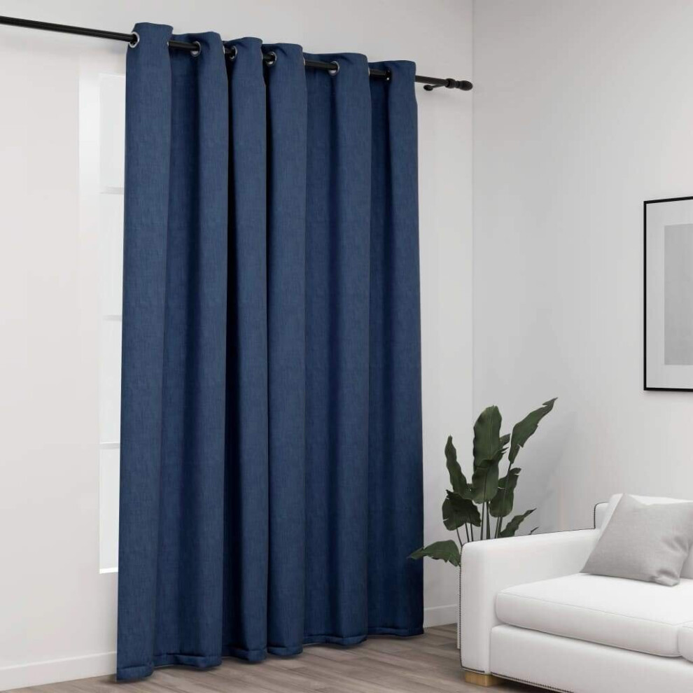 Vidaxl Linen-Look Blackout Curtains With Grommets Blue 290X245cm Window Drape