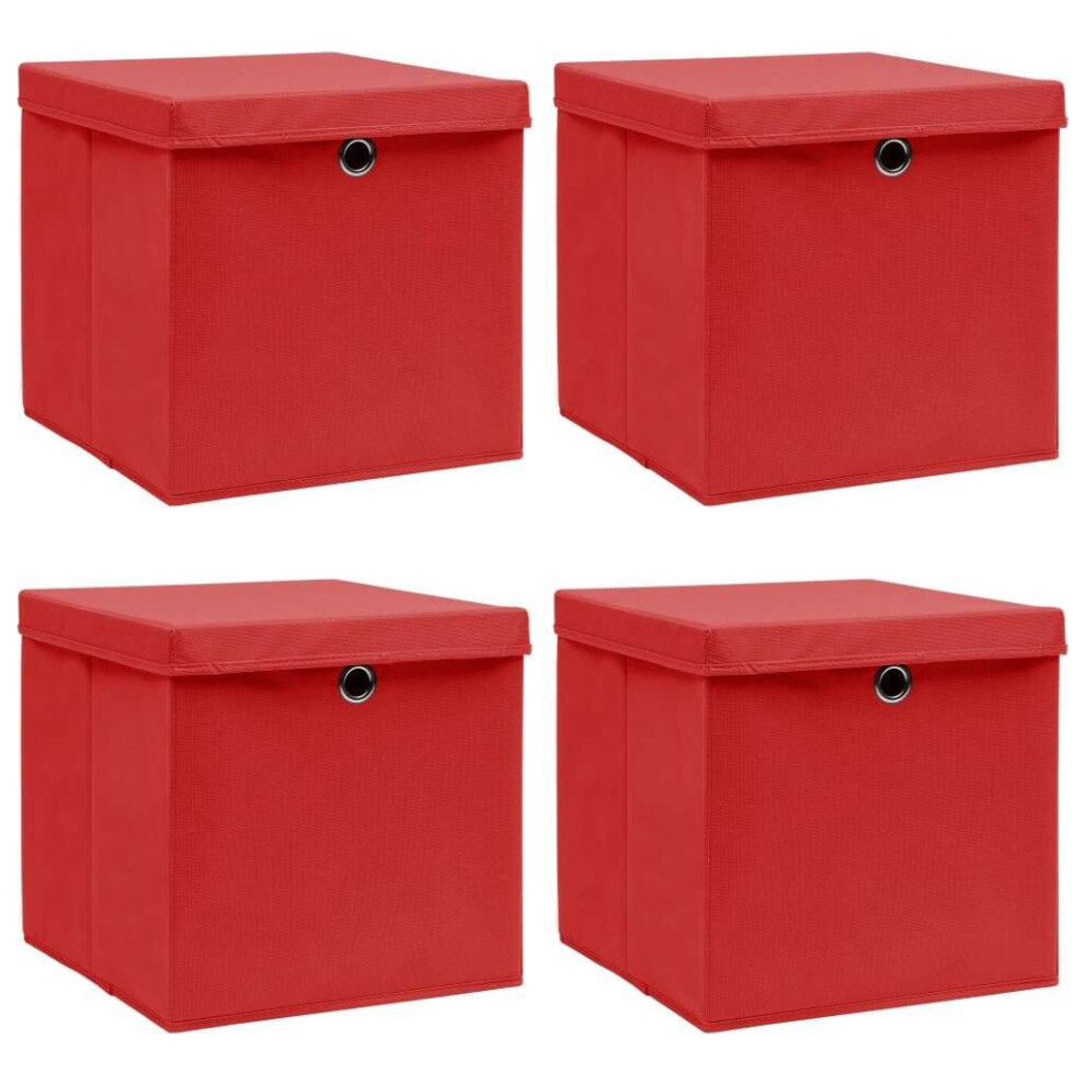 vidaXL 4x Storage Boxes with Lids Red Fabric Garden Chests Cases Organisers