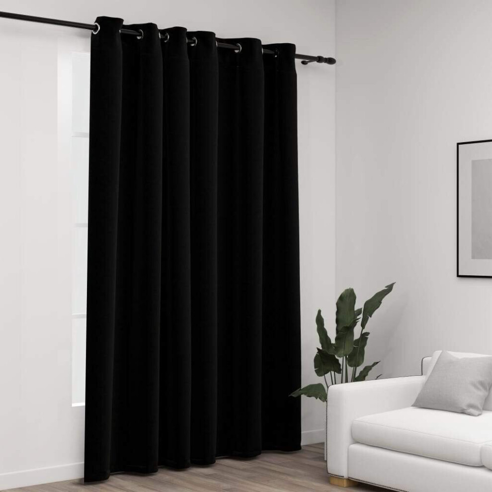 Vidaxl Linen-Look Blackout Curtains With Grommets Black 290X245cm Window Drape