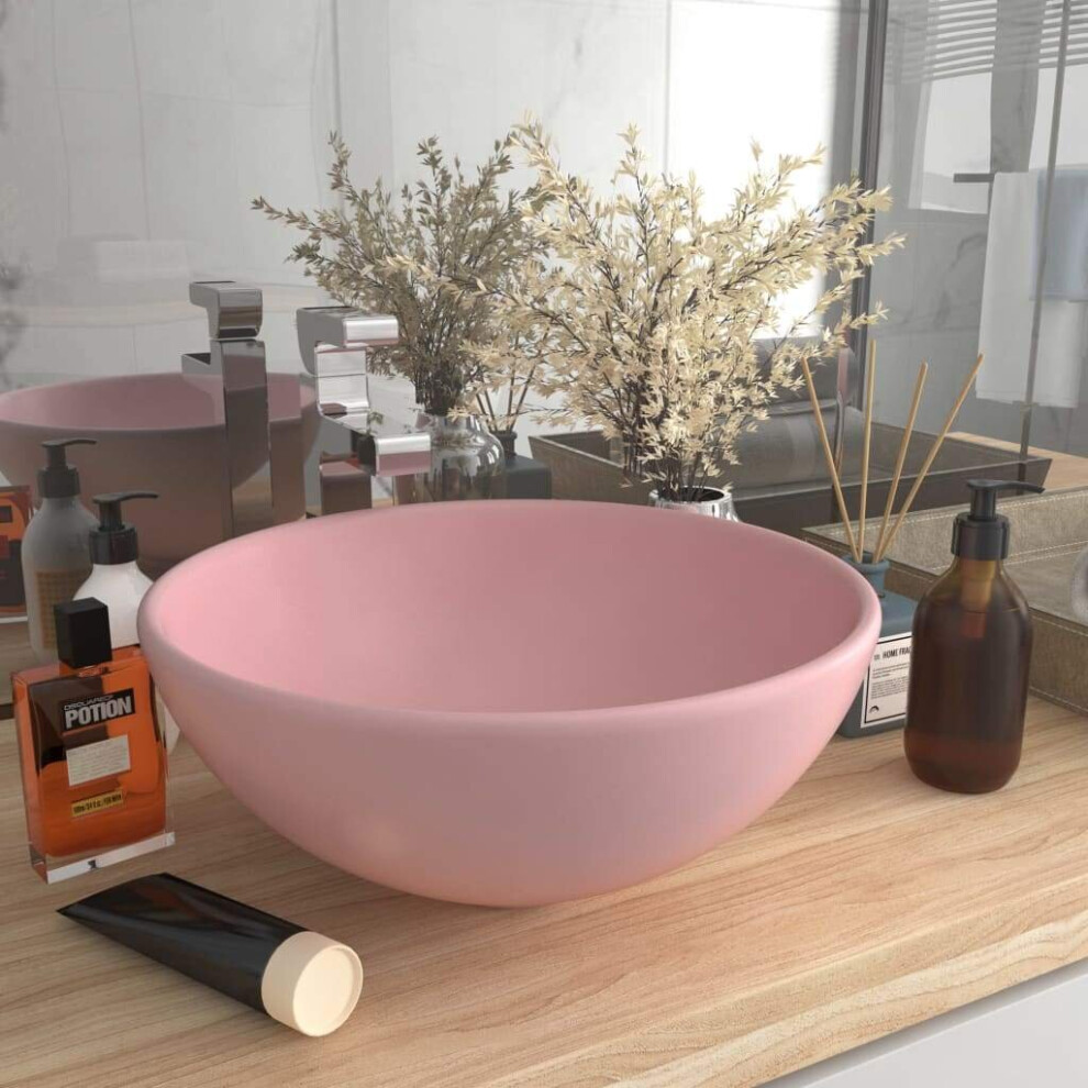 Vidaxl Luxury Bathroom Basin Round Matt Pink Ceramic Counter Top Wash Sink