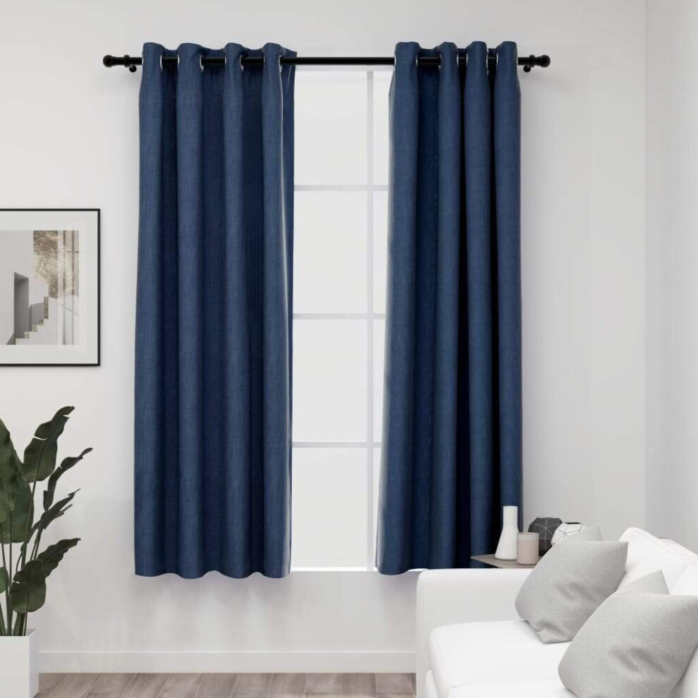 vidaXL 2x Linen-Look Blackout Curtains with Grommets Blue 140x175cm Drape