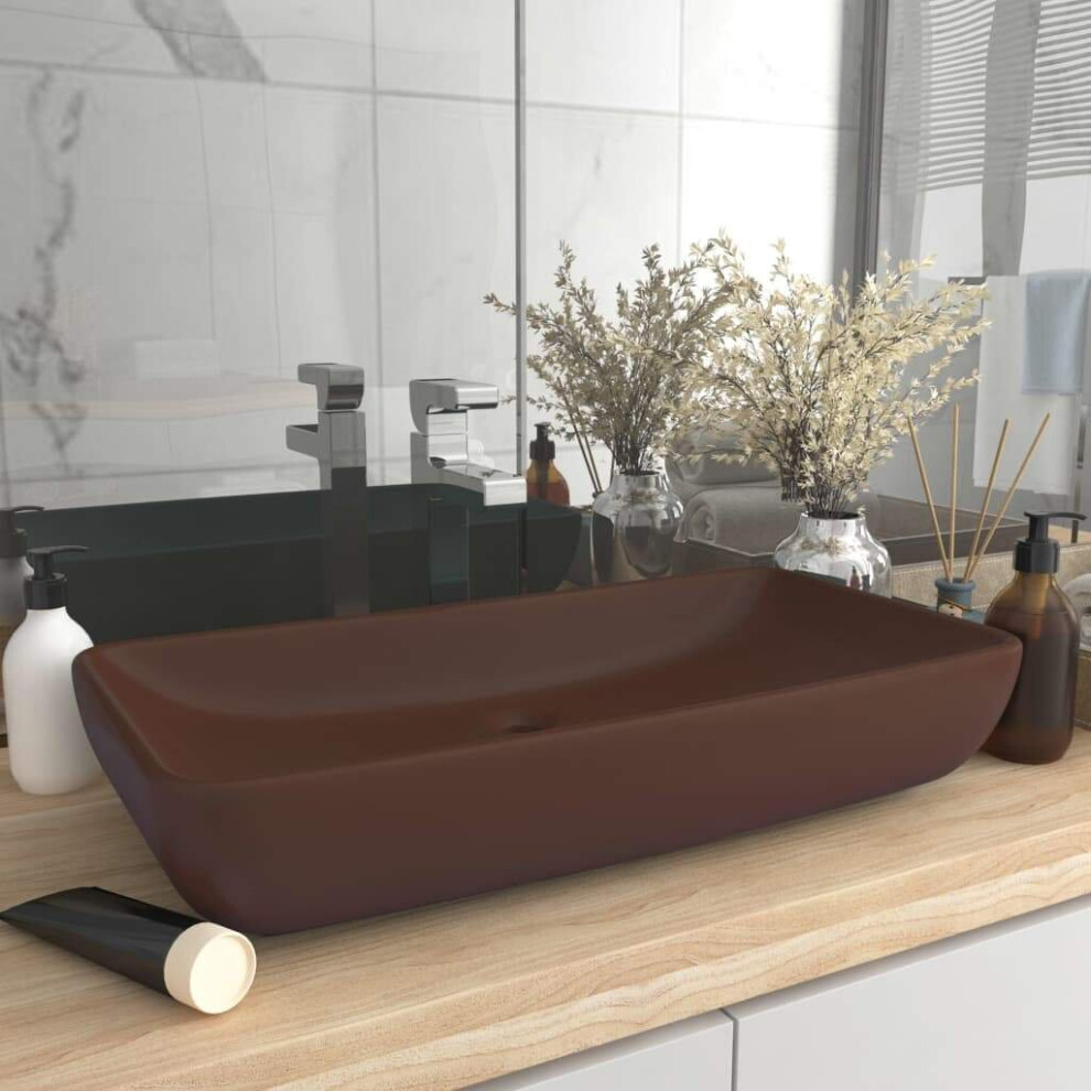 vidaXL Luxury Basin Rectangular Matt Dark Brown Ceramic Counter Top Wash Sink