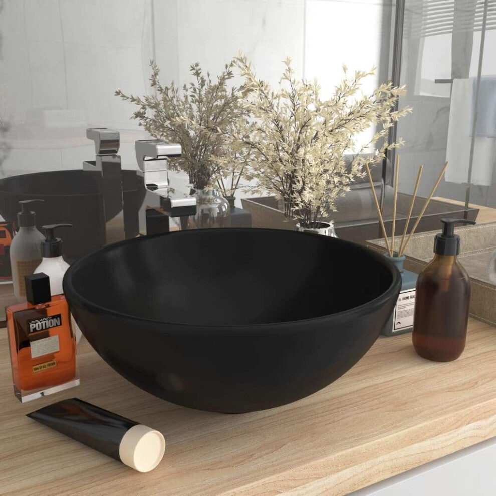 Vidaxl Luxury Bathroom Basin Round Matt Black Ceramic Counter Top Wash Sink