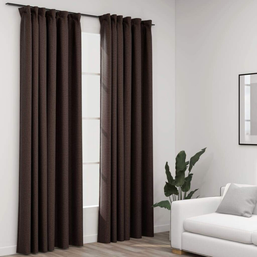 Vidaxl 2X Linen-Look Blackout Curtains With Hooks Taupe 140X225cm Drape Blind