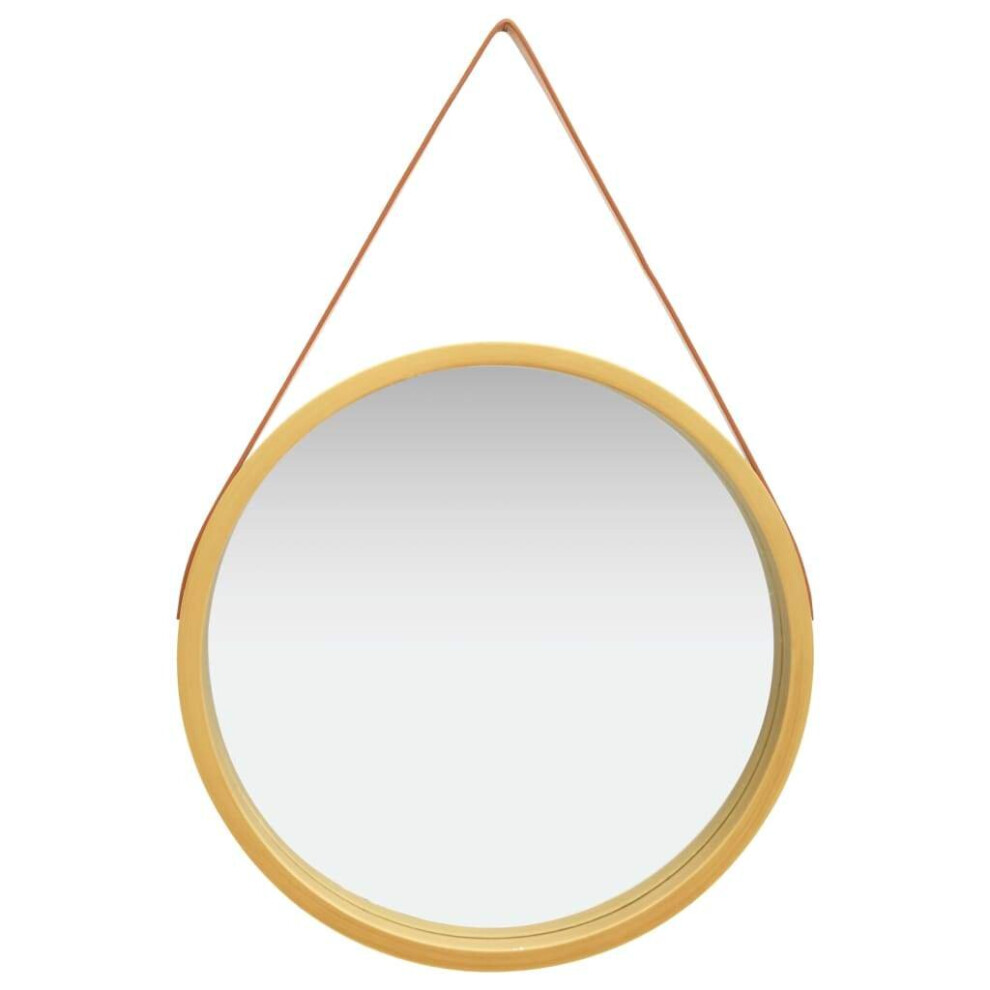 Vidaxl Wall Mirror With Strap 60 Cm Gold Hanging Mirror Retro Mirror Bathroom