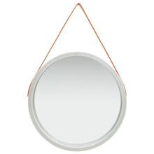vidaXL Wall Mirror with Strap 60 cm Silver Hanging Mirror Bathroom Mirror