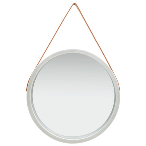 VidaXL vidaXL Wall Mirror with Strap 60 cm Silver Hanging Mirror Bathroom Mirror