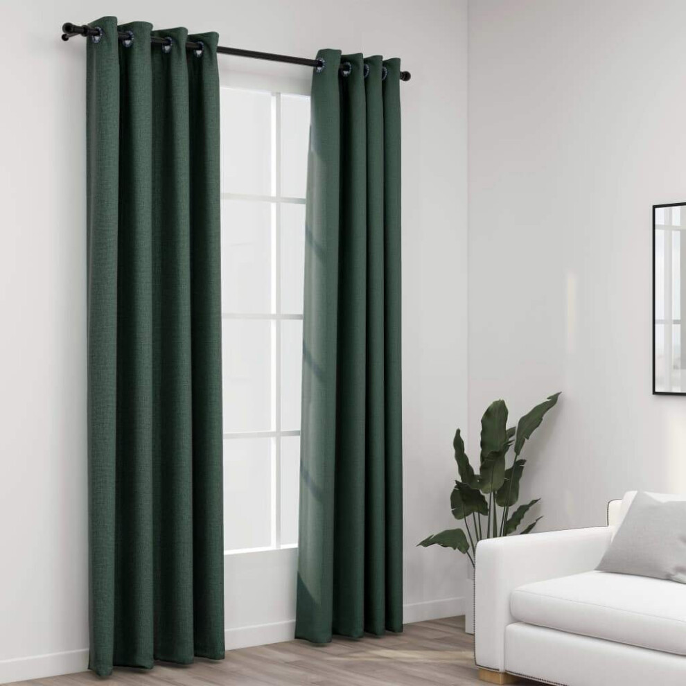 Vidaxl 2X Linen-Look Blackout Curtains With Grommets Green Window Treatment